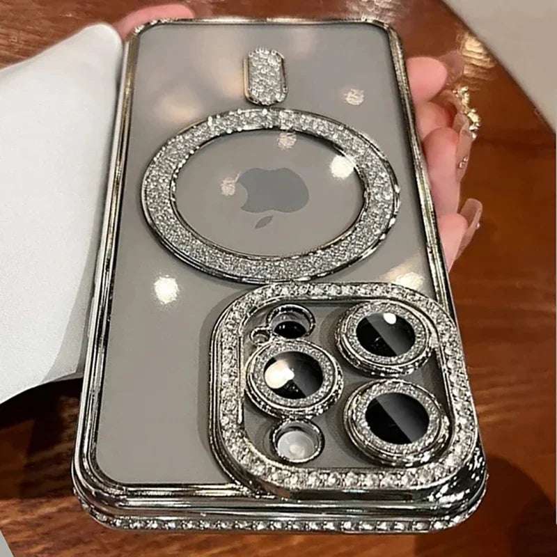 iPhone Glitter Diamond Transparent Case Magnetic Wireless Charge Back Cover